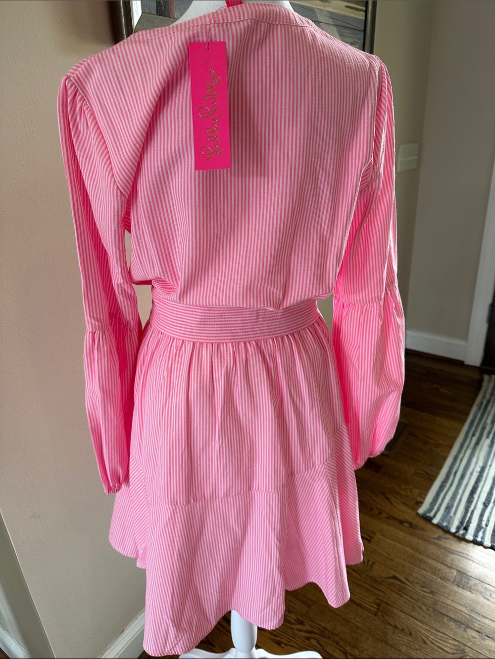 Lilly Pulitzer Carla Long Sleeve Seersucker Dress Roxie Pink Harbour Stripe Sz 6 - Picture 5 of 10